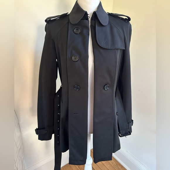 Burberry Short Black Trench Coat Size 6 - Picture 6 of 12